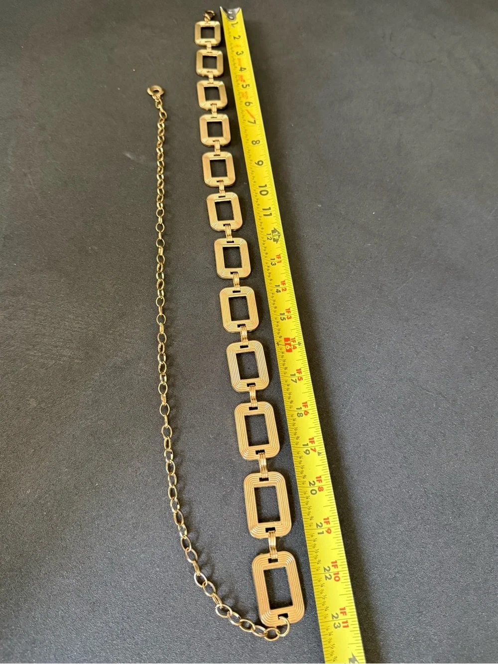 Vintage Gold Textured Rectangle Link Chain Belt Drop Extender Boho Statement
